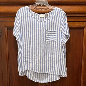 Christian Siriano Blue and White Linen Top